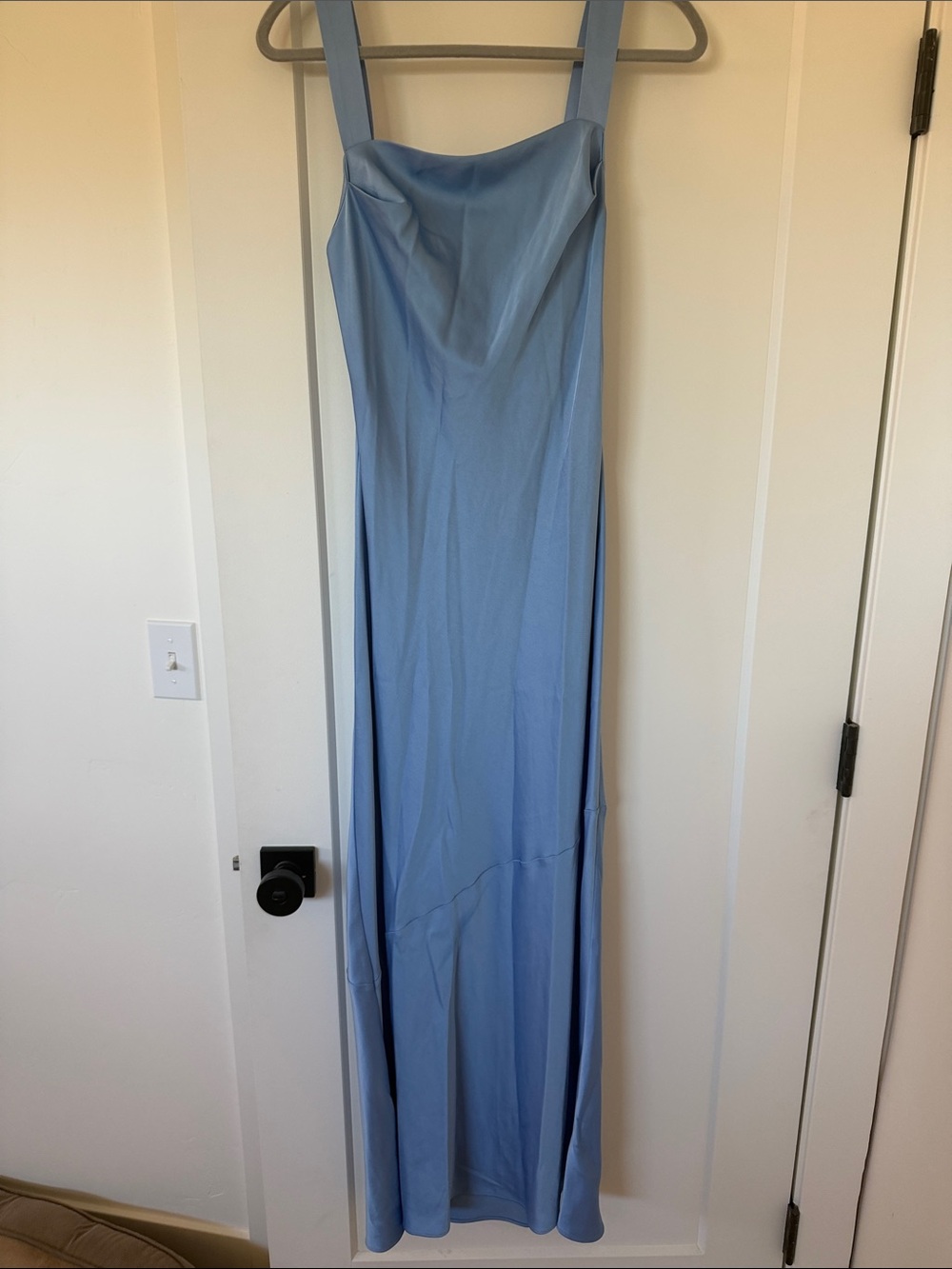Satin Light Blue Maxi Dress with Wide Straps
